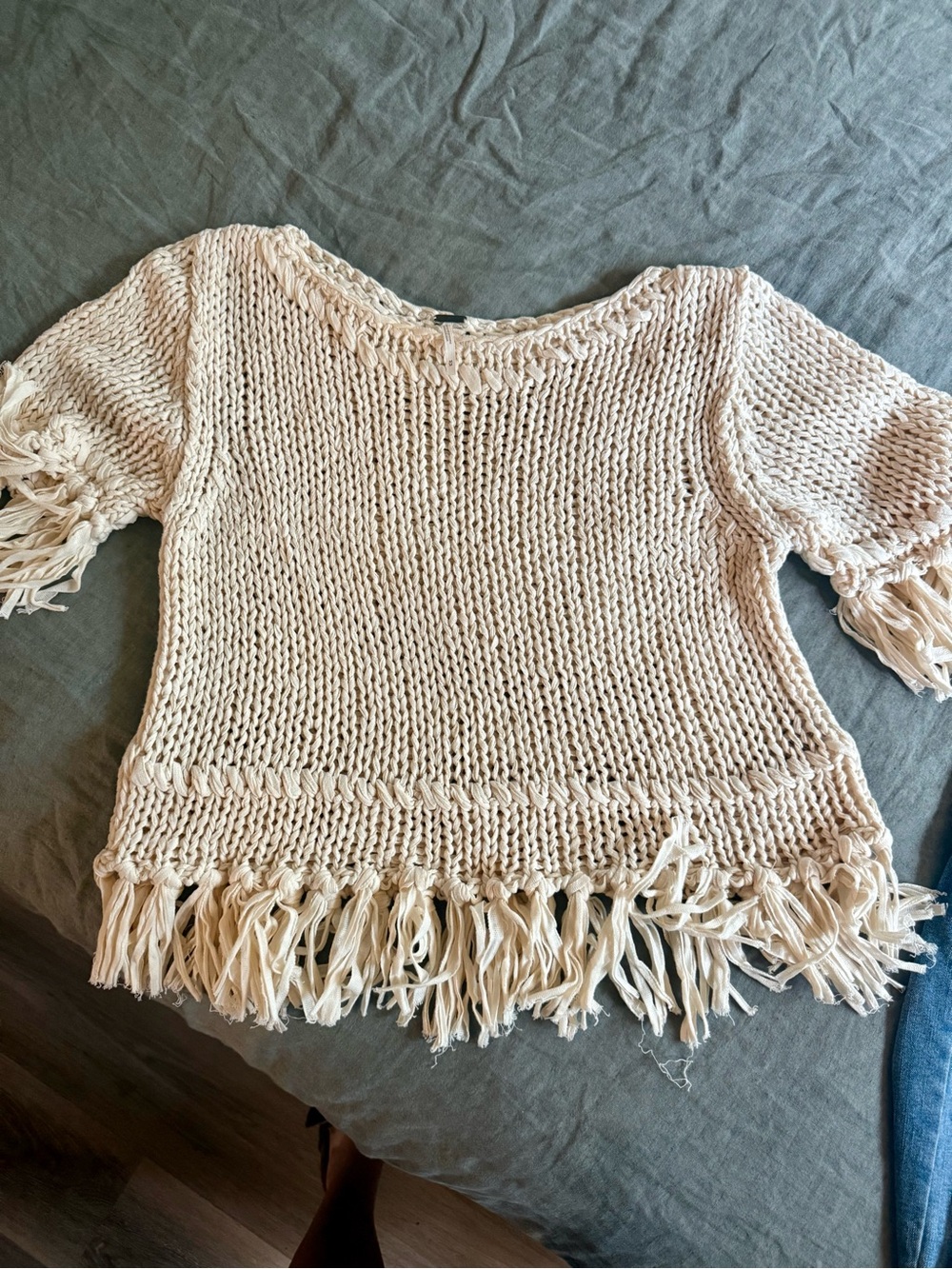 Free People Ivory Crochet Open-Knit Top